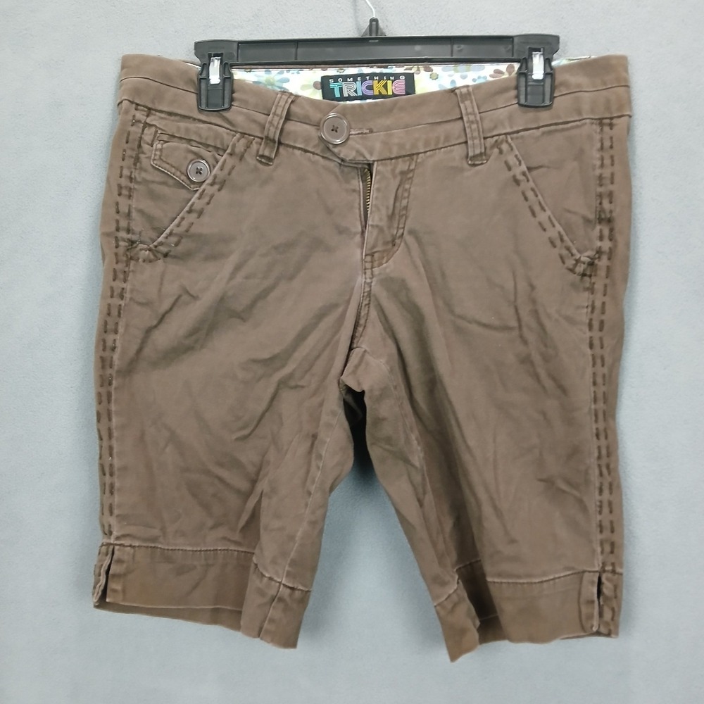 Something Trickie Bermuda Shorts Women 9 Junior Dark Brown Cotton Stretch Casual